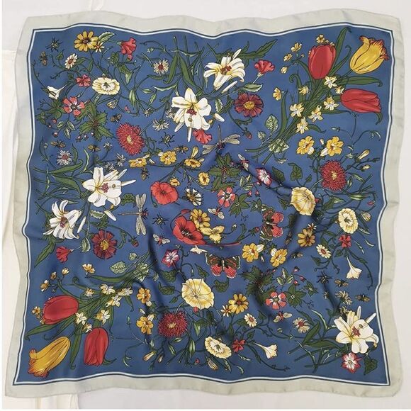 Blue Floral Silky Scarf   main image 6